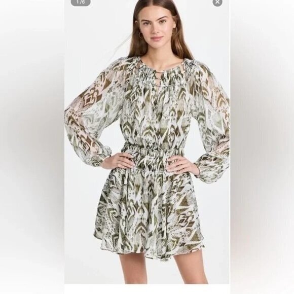 New MISA LA Mercy Chiffon Mini Dress Size M Lined Pullover Green - Picture 2 of 9